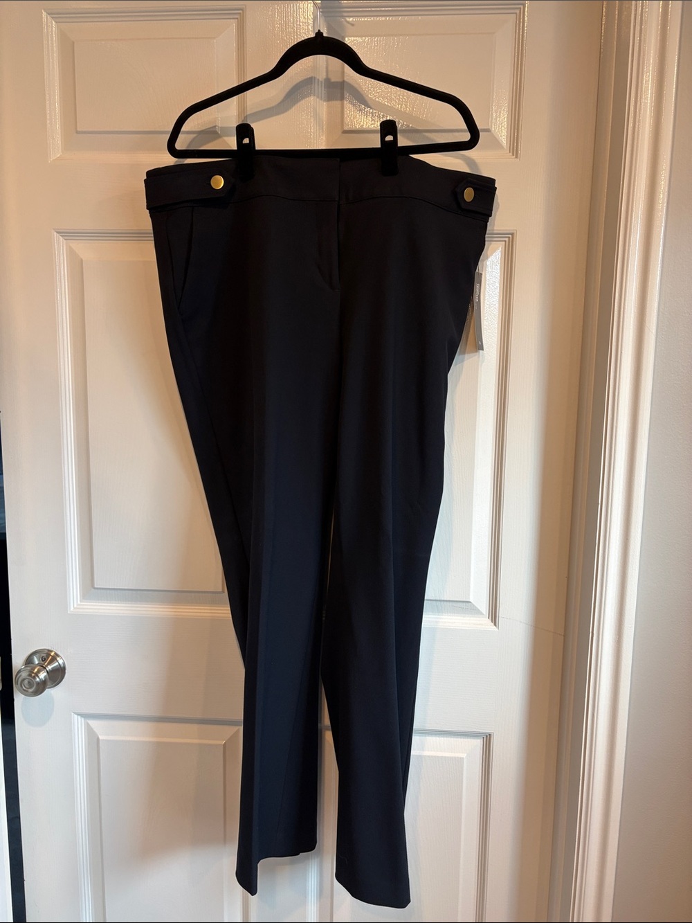 LOFT Navy Marisa Trousers with Gold Button Accents
